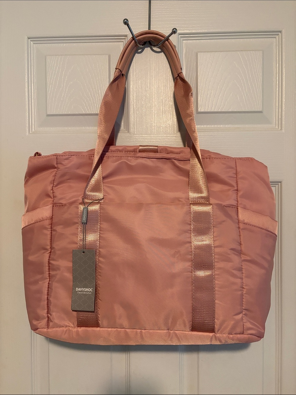 Blush Quilted Nylon Tote with Satin Straps